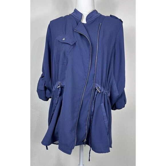 Chico's Navy  Front Zip Sheer Back Anorak Jacket Size  2 (Large) - Picture 9 of 15